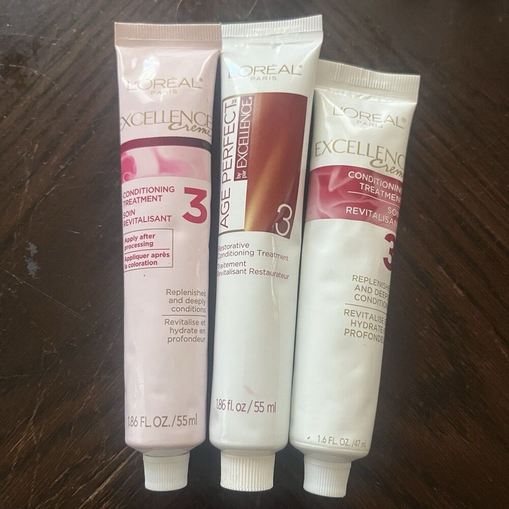 Loreal Paris Excellence Creme Conditioning Hair Treatment #3 Tube Lot Of 3 Mixed
